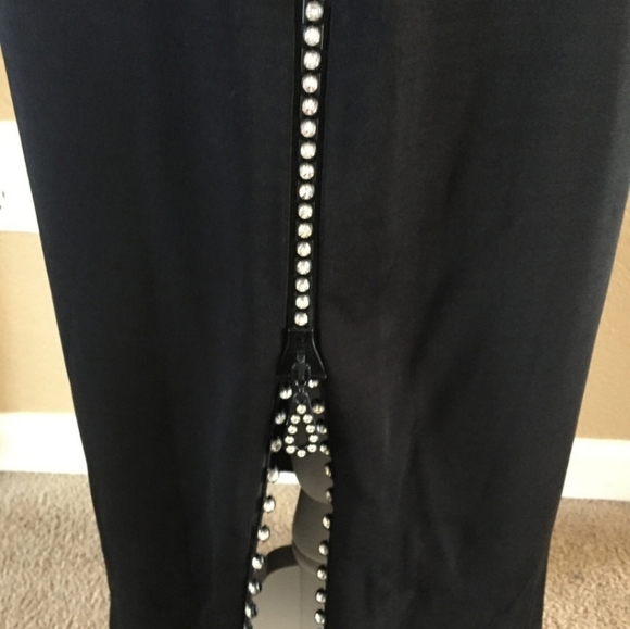 Von Saken Long Black Rhinestone Zipper Slit Skirt - Picture 3 of 4
